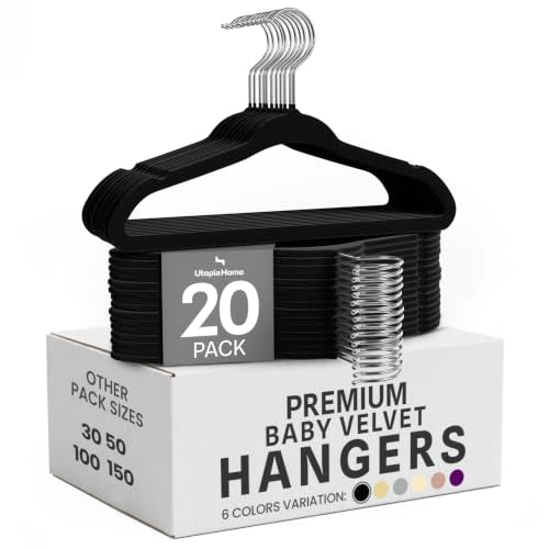 Utopia Home Kids Velvet Hanger 20 Pack – 11" Premium Baby Hangers - Black | Premium Non-Slip Baby Hangers for Baby and Toddlers, Durable Ultra-Slim Space-Saving Closet Organizers