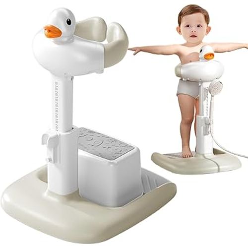 Adjustable Height Baby Shower Stand with Anti-Slip Base, Bath Shower Standing Support, Portable Bath Helper