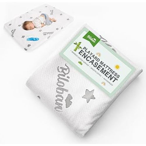 Pack and Play Mattress Protector Cover Zipper, Compatible with Graco Pack n Play &Dream On Me &Pamo Babe Playard Mattress to 1.5 Inches, Waterproof Viscose Made from Bamboo Playard Mattress Encasement