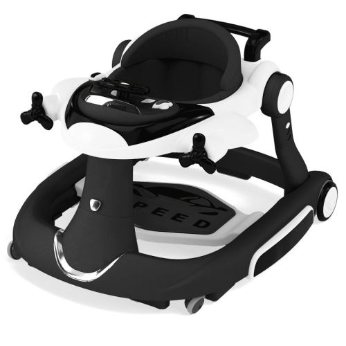 Kinder King 5-in-1 Baby Activity Walker, Convertible Push & Sit-in Walker with Adjustable Height, Foldable, Stable Design, Black