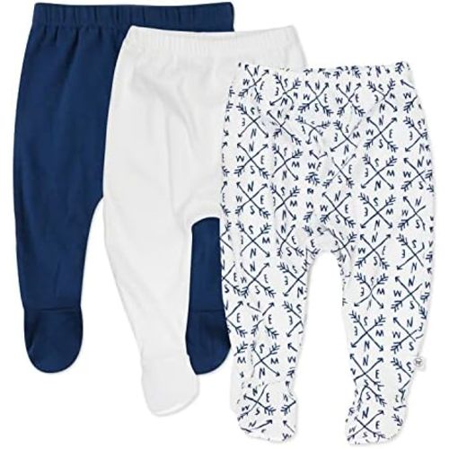 HonestBaby Baby 3-Pack Footed Pants Roomy Fit Pull on Bottoms 100% Organic Cotton for Infant Baby Boys, Girls, Unisex