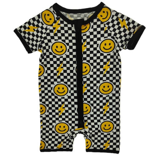 Black Bolt Check Bamboo Short Romper