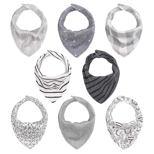 The Peanutshell Baby Boy or Girl Terry Bibs Set of 8-100% Cotton, Soft, Absorbent Baby Bibs for Boys and Girls, Unisex Toddler Set, Newborn & Infant - Greys