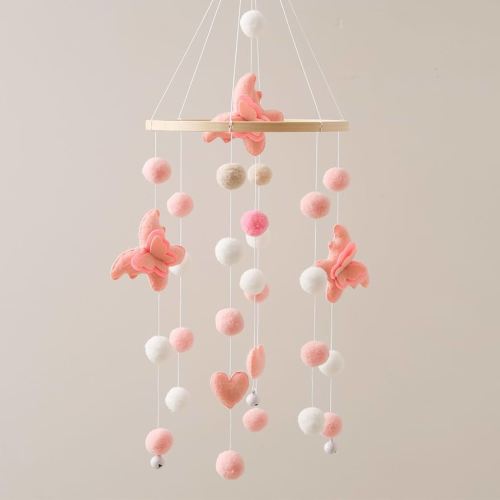 Baby Crib Mobile, Pink Butterfly Flower Mobile for Boys and Girls, Baby Mobile for Bassinet, Baby Bedroom Hanging Nursery Decor Gift Set