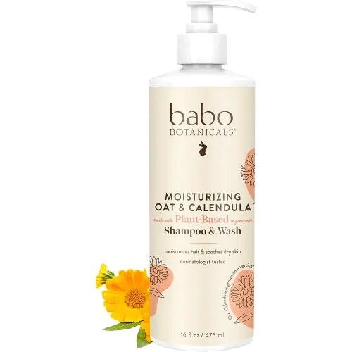 Babo Botanicals Moisturizing Oat & Calendula 2-in-1 Shampoo & Wash – Gentle Cleansing for Dry or Sensitive Skin – Safe for Baby, Toddler, Kids & Family – Lightly Scented – Vegan