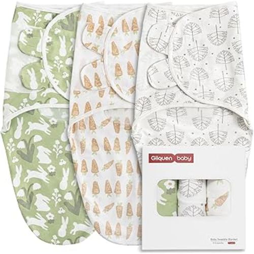 GLLQUEN BABY Swaddle Blanket Sleep Sacks for Newborn - Baby Swaddles 0-3 Months, 3-Pack Newborn Swaddling Sack, Cute Rabbit,Swaddle Wrap, Baby Essentials, Registry & Gift (Small/Medium)