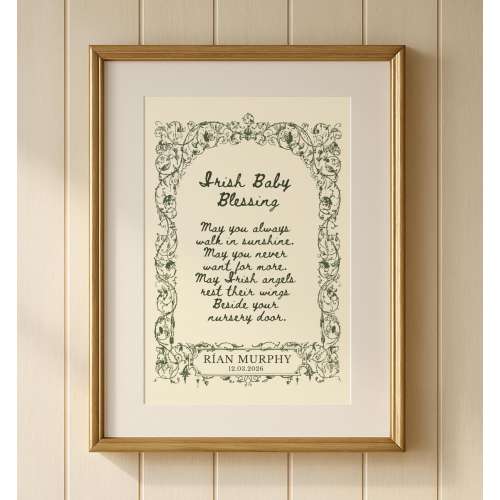 Irish Baby Blessing | Personalised Name & Date Print | New Baby Christening Gift