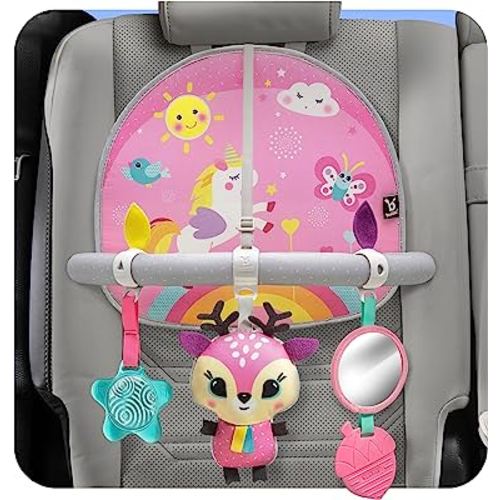 BENBAT Car Seat Toys for Babies - Double Sided Rear Facing Carseat Toy with Baby Mirror for Infants Girls and Boys 0-18 Months, Pink