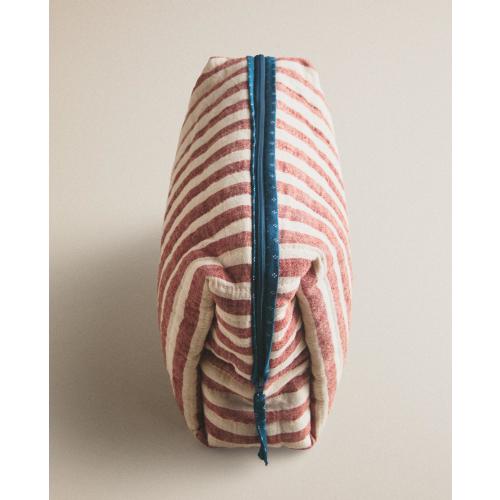 KIDS' LINEN AND COTTON STRIPED MAKEUP BAG