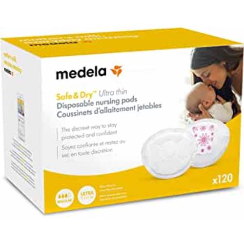 Medela Safe & Dry Ultra Thin Disposable Nursing Pads, 120 Count Breast Pads for Breastfeeding, Leakproof Design, Slender and Contoured for Optimal Fit and Discretion
