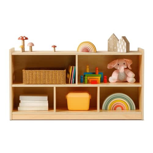 OOOK Montessori Shelf 5-Section Wood Storage Cabinet, Montessori Toy Shelf | FSC Safety, 2-Shelf Toy Organizers and Storage for Classroom, Playroom, Daycare and Preschool, 44.6"W×11.7"D×23.6"H