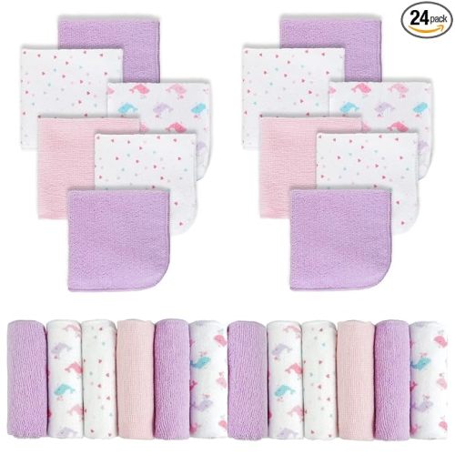 Viviland Baby Washcloths, Soft 24 Pack Baby Wash Cloths Unisex for Boys Girls, Super Absorbent Baby Face Towel Gentle on Sensitive Skin, Wash Clothes for Baby Face & Body, 9''x 9''