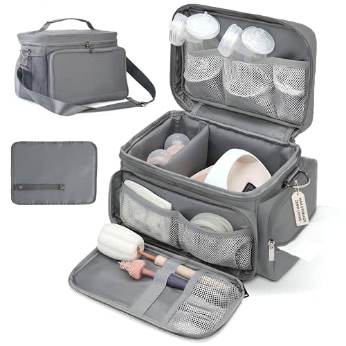 Breast Pump Bag Fit for Spectra S1 and S2, Wearable Breast Pump Bags with Milk Pack, Pumping Bag with Waterproof Mat for Pump Accessories, Bottle Bags for Travel and Family, Gray