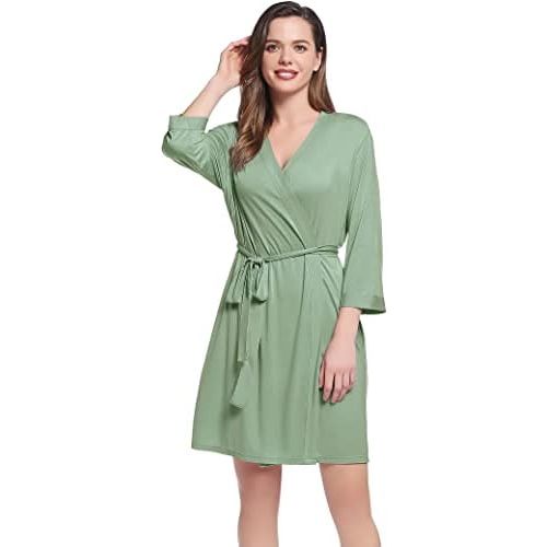 Lightweight Travel Jersey Robe Bamboo Viscose Short Thin Bathrobe for Women