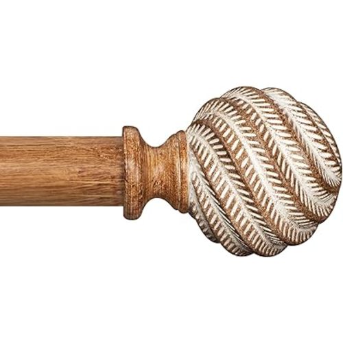 Wood Curtain Rods for Windows 32 to 45 Inch:Boho Farmhouse Wooden Curtain Rod for Living Room Bedroom,Rustic Adjustable Heavy Duty Drapery Rods Set Brown Decorative Bamboo Imitation Wood Grain