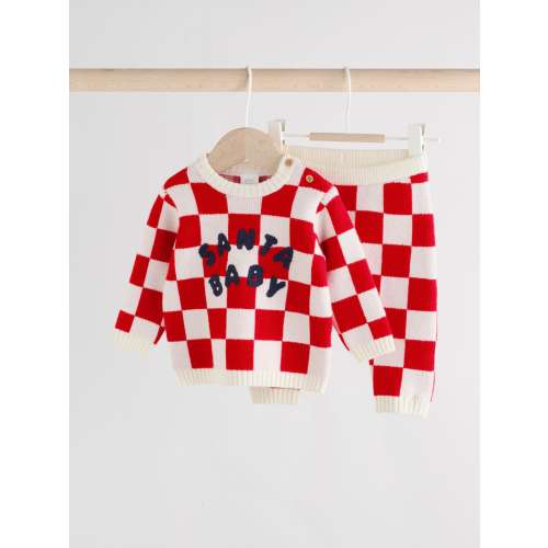Red Santa Checkerboard Christmas Baby Jumper and Legging Set (0mths-2yrs)