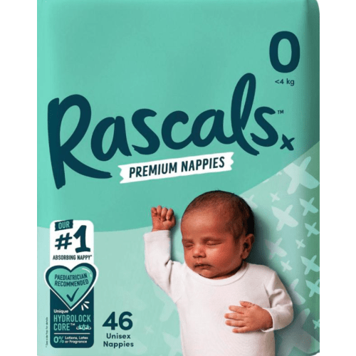 Rascals Premium Nappies Size 0 (1-4kg) | 46 Pack