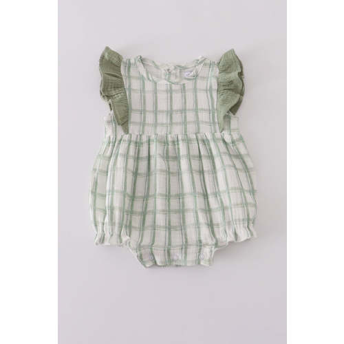 Premium sage ruffle plaid bubble – HoneyBean