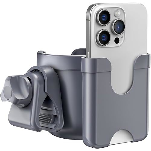 Guiseapue Cup Holder for Walker: Stroller Cup Holder Attachment with Phone Holder, Wheelchair/Stroller Accessories for Uppababy, Nuna, Doona, Rollator, Bike, Scooter, Baby Travel Essential