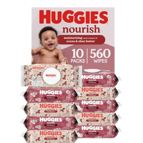 Huggies Nourish Scented Baby Wipes, 10 Packs, 560 Wipes | Moisturizing, Cocoa & Shea Butter Scented Wipe, Hypoallergenic, Dermatologist-Tested, pH Balanced, 1-Handed Dispensing