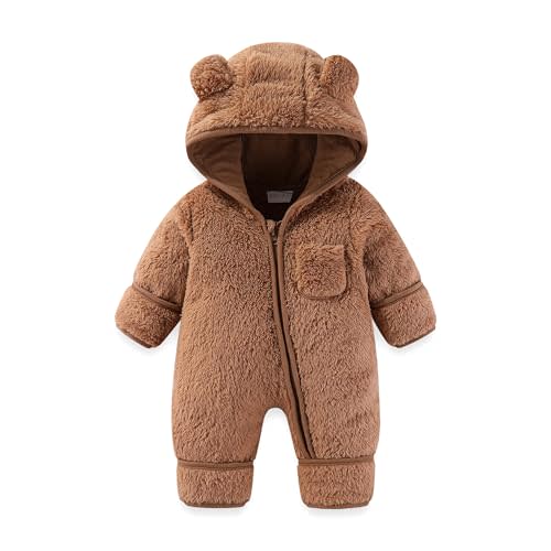 AiWMGL Newborn Baby Bear Outfit With Fold-Over Mittens and Footies Girls Boys Winter Fleece Clothes Hooded Romper Snowsuit