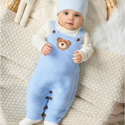 Cozy Pixies Newborn Baby Boy/Girl Cartoon Bear Pattern Round Neck Long Sleeve Romper & Pants, Versatile & Comfortable Baby Boy Bear Outfit Baby Boy Winter Clothes Newborn Baby Boy Clothes Baby Boy Knit Outfit Baby Boy Overalls Baby Boy Winter Outfit Baby