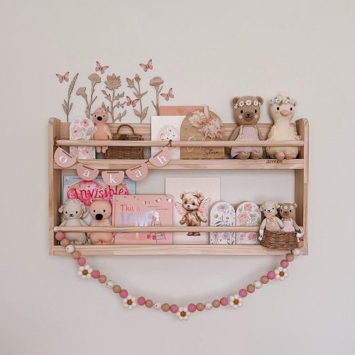 Kids Wall Bookshelf, 2-Tier Front-Facing Nursery | JoyKids