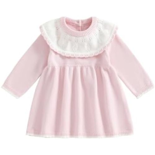 Infant Baby Girl Sweater Dress Fall Winter Outfits Ribbed Long Sleeve Knitted Dresses Toddler Girls Sweaters Playwear