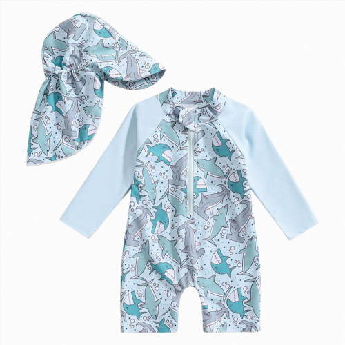 Hessimy Toddler Baby Boys Swimsuits Trunk Rashguard Top & Shorts Set,Toddler(Light Blue,0-3 Months)