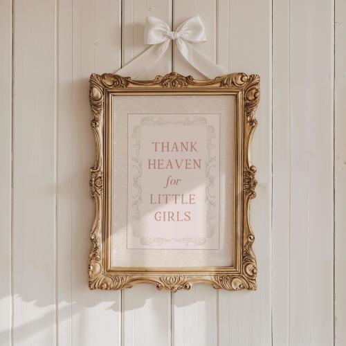Thank Heaven for Little Girls Nursery Wall Art, Farmhouse Girl's Room Decor Print, Pale/Sage Green Floral Poster, Vintage Cottagecore Quote
