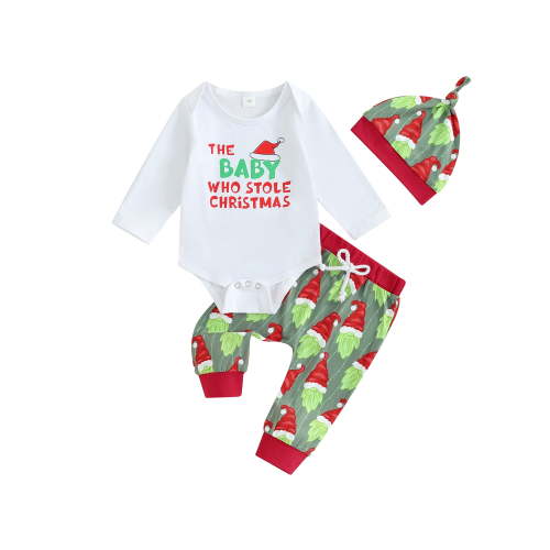 My First Christmas Outfits Baby Boy Girl 3 6 9 12 18 Months Long Sleeve Romper Onesie Pants Hat 3Pcs Fall Winter Clothes