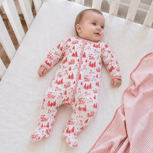 Holiday Toile Footie - Red