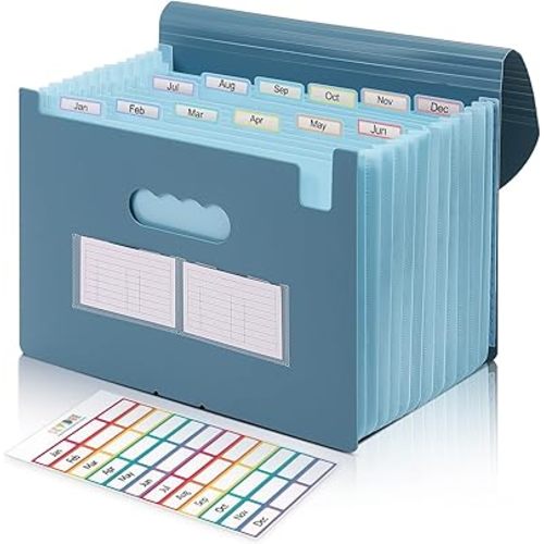 SKYDUE Accordion File Organizer, Expanding File Folder with 13 Pockets, Portable Document Paper Bill Receipt Organizer, Home School Office Supplies, Letter A4 Size Haze Blue