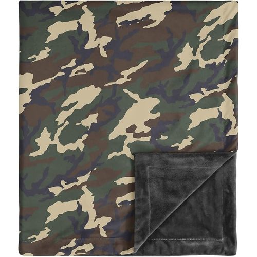 Sweet Jojo Designs Woodland Camo Baby Boy Blanket Receiving Security Swaddle for Newborn or Toddler Nursery Car Seat Stroller Soft Minky - Beige Green and Black Rustic Forest Camouflage