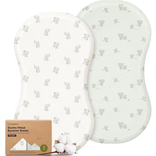 2-Pack Organic Bassinet Sheets for Boys, Girls - 100% Cotton Baby Bassinet Mattress Sheets Compatible with Halo Bassinest Swivel Sleeper, Hourglass 30"x18", Soft & Breathable (Elly)
