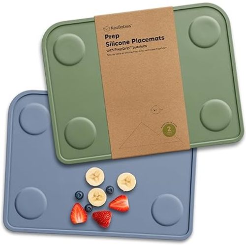 KeaBabies 2pk Silicone Placemats for Toddlers, Kids - 12x9 Non Slip Suction Baby Silicone Placemat for Restaurants, Dining Table,Travel, Easy to Clean, Food Grade/BPA-Free,Small Baby Table Mat(Slate)