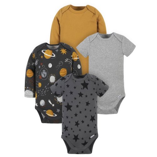 Modern Moments by Gerber Baby Boy Bodysuits, 4-Piece, Newborn-12 Months