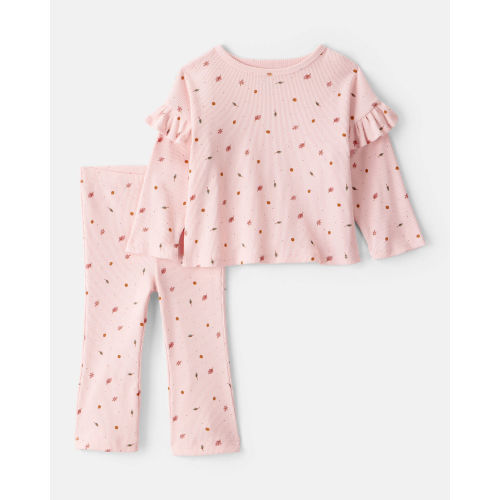 Baby Girl 2-Piece Leaf Print Cotton Long-Sleeve Tee & Pant Set - Pink - Carter's | Carter's