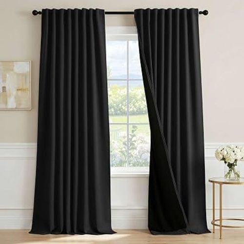 H.VERSAILTEX Black 100% Blackout Curtains 84 Inch Length 2 Panels Set