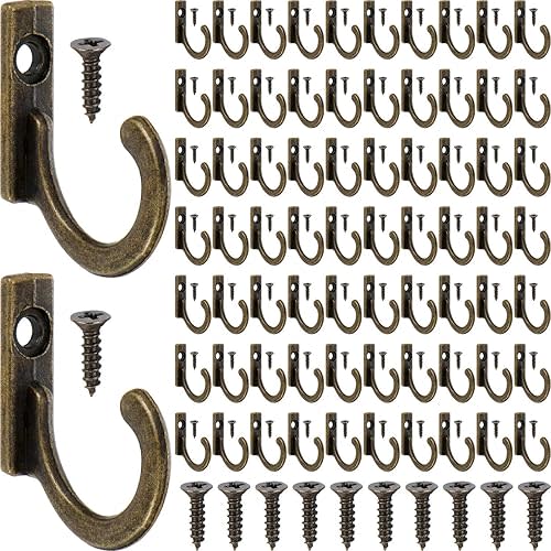 Zhehao 100 Pieces Key Hooks Jewelry Small Hook Key Hanging Small Wall Mounted Single Hook Robe Clasp Coat Hooks and 110 Pcs Screws for Hanging Hat, Scarf, Bag(Bronze,100 Pieces)