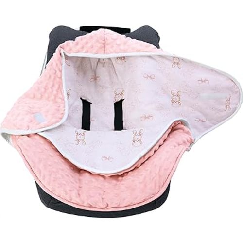 LAT Car seat Blankets for Babies, Universa Newborn Swaddle Wrap Blanket, Double Sided Cotton/Plush Winter Cover and Stroller Bunting Bag,Baby Footmuff(Rabbit+Pink)