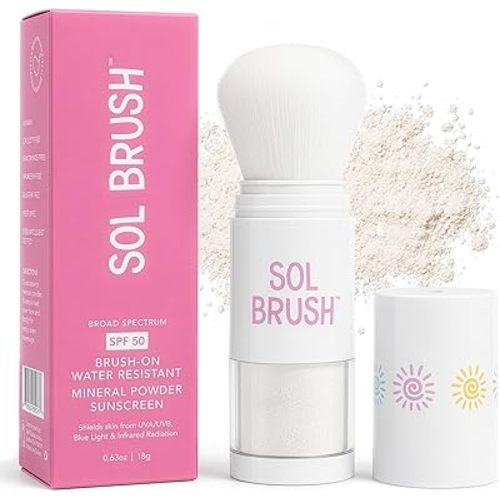 SPF 50 Mineral Sunscreen Powder, Broad Spectrum UVA/UVB Protection Sunscreen, Mess Free Brush On Applicator, Clean & Cruelty Free, Water Resistant (80 Minutes), White, Translucent