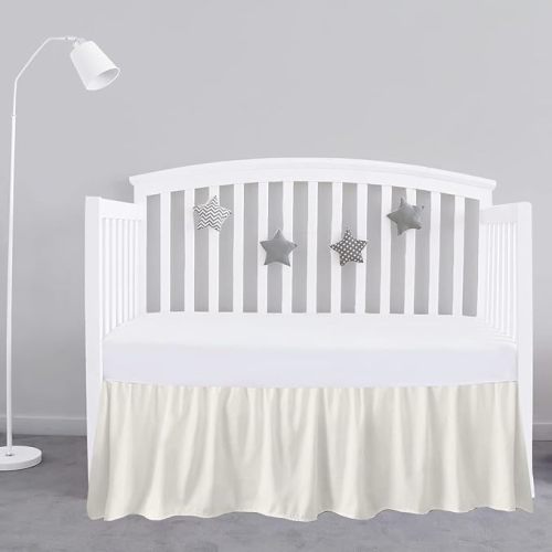 Ivory Crib Bed Skirt 28" x 52" with 14" Drop - Dust Ruffle Crib Skirt with Split Corners - Soft Nursery Standard Crib Toddler Bedding Skirt for Baby Boys or Girls