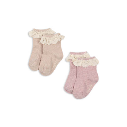 2 PACK GLITTER FRILL SOCKS - rosette