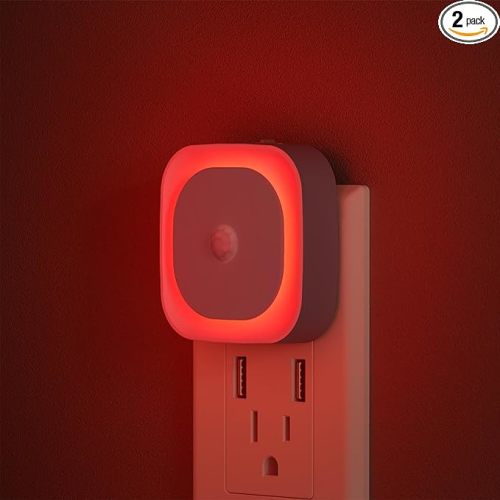 2 Pack Plug in Red Sleep Night Light with Motion Sensor & Dusk to Dawn Sensor, Soft Glow, Dimmable, LED Lights for Bedroom, Sleep, Baby Nursery, Kids, Toddler, Bathroom, Hallway, Home Decor