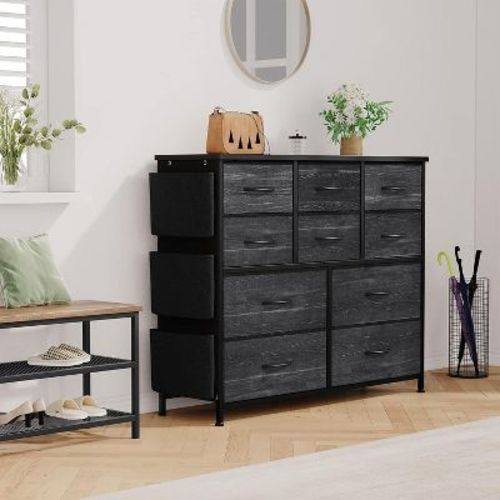 Acekool 10-Drawer Multifunctional Dresser Tower with Fabric Pockets, Hooks & Waterproof Top