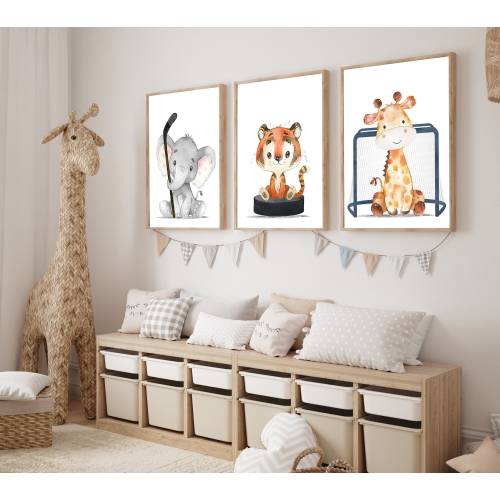 Hockey nursery - Hockey wall art - Hockey nursery print - Sports animals - Sport animal nursery - Hockey wall decor - Nursery sports decor