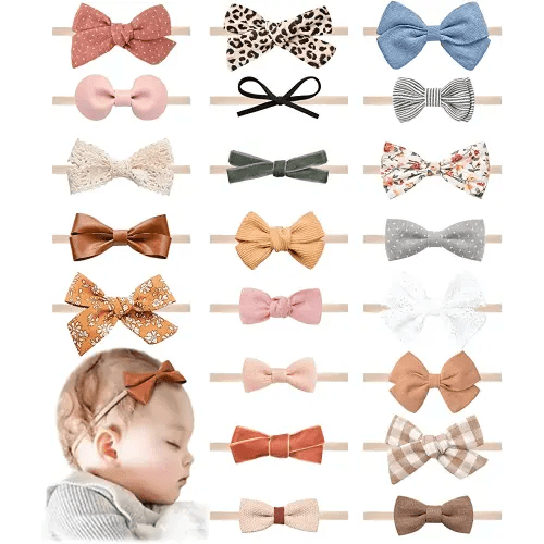 Jesries 21 PCS Baby Headbands and Bows Hairbands Soft Nylon Elastics Handmade Girls Hair Accessories for Newborn Babies Infant Toddlers Kids