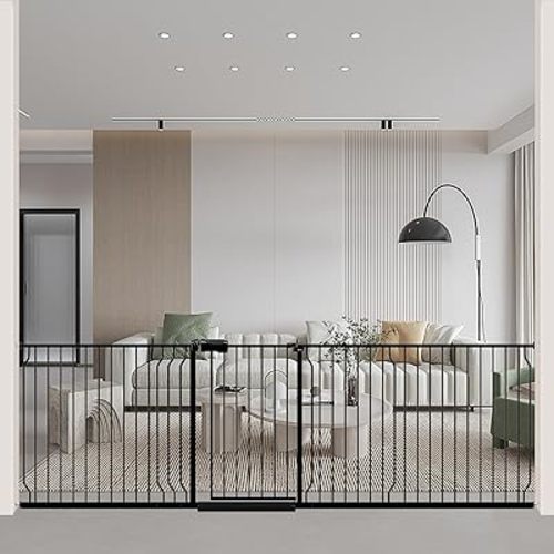 WAOWAO Baby Gate 100-109.42" Extra Wide Pressure Mounted Walk Through Swing Auto Close Safety Black Metal Toddler Kids Child Dog Pet Puppy for Stairs,Doorways,Kitchen