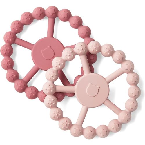 Samigo Ring Baby Teether Toys, Silicone Teething Ring Toys for Babies 0-6 6-12 Months, Baby Teethers 0-3 Months, Infant Teething Relief, Baby Girl Essentials - 2 Pack